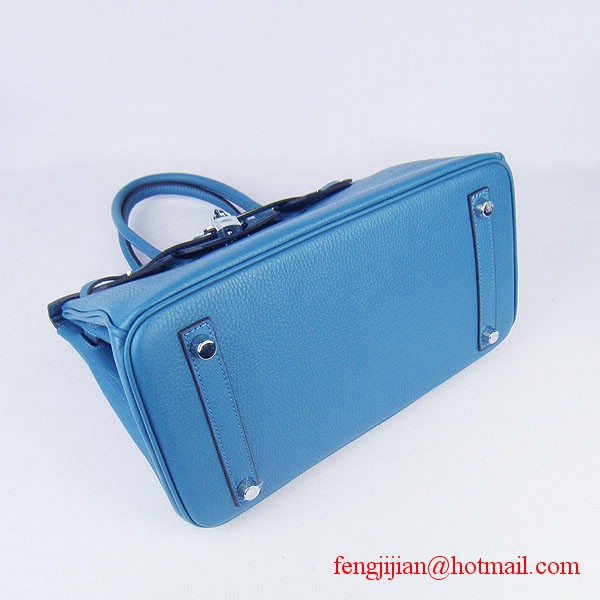 Hermes Birkin 30cm Togo Leather Bag Blue 6088